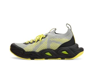 John Fluevog Velocity Prism - Grey/Neon Yellow | Breathable Knit Sneakers