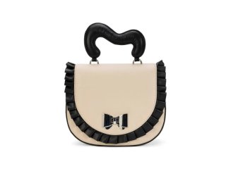 John Fluevog Brandy - Beige/Black | Handbag With Ruffle Trim