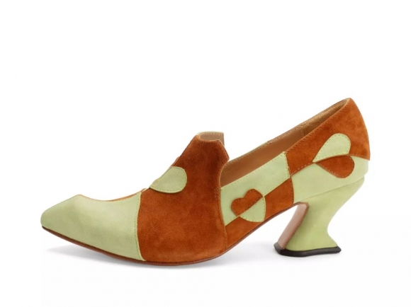 John Fluevog Kaija - Caramel/Light Green | Loafer Heels with Hearts