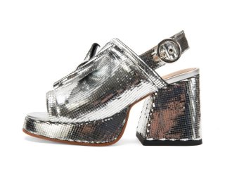 John Fluevog Rachel Burke - Silver Disco Ball | Slingback Platform Sandals