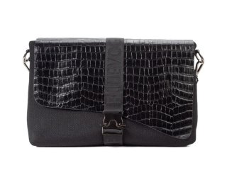 John Fluevog Jude - Black Croc | Sporty crossbody bag with handle