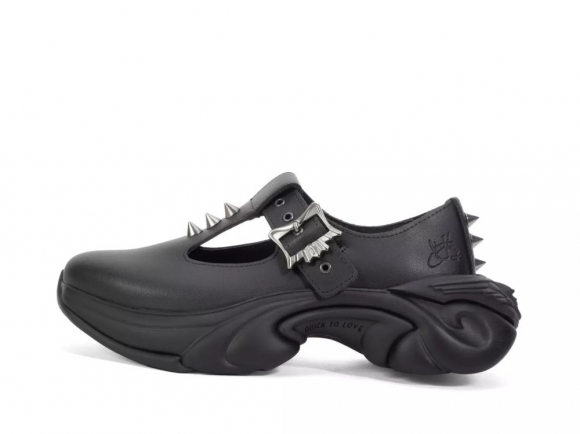 John Fluevog Sparky - Black | Spiked T-Strap Sneakers