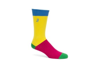 John Fluevog Archer Vog Socks - Yellow/Pink/Green | Colourblock sock