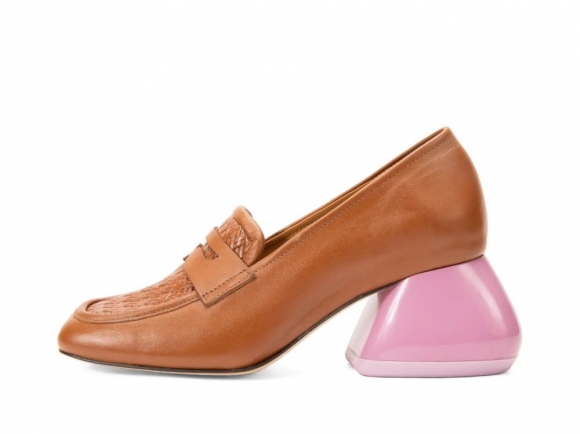 John Fluevog Bee - Brown/Pink | Penny Loafer Heels