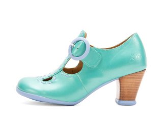 John Fluevog Lise - Green Iridescent | Vintage-Style T-Strap Heels