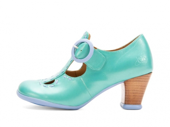 John Fluevog Lise - Green Iridescent | Vintage-Style T-Strap Heels