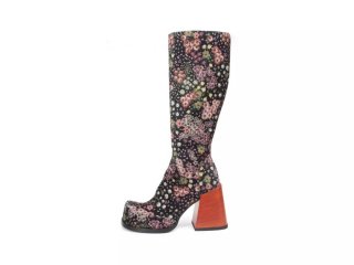 John Fluevog Andi - Black Floral | Chunky Knee-High Boots