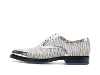John Fluevog Edda - Silver/Purple | Leather Pointed Toe Brogue Oxfords