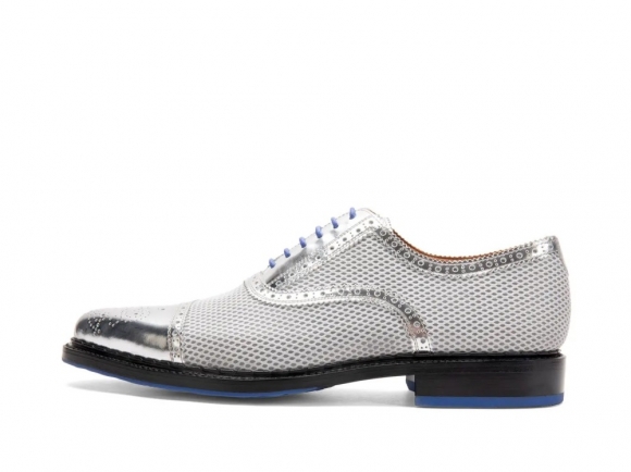 John Fluevog Edda - Silver/Purple | Leather Pointed Toe Brogue Oxfords