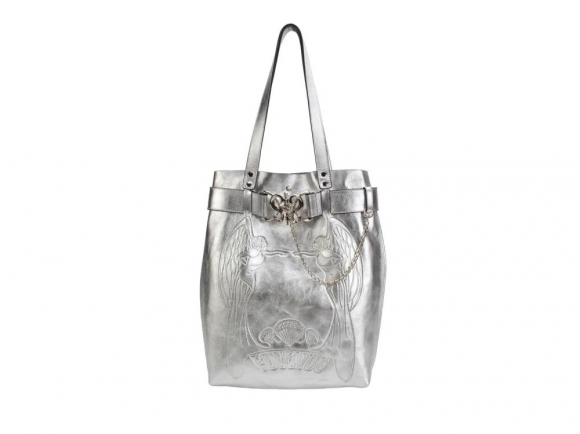 John Fluevog Lola - Silver | Embossed tote bag with buckle