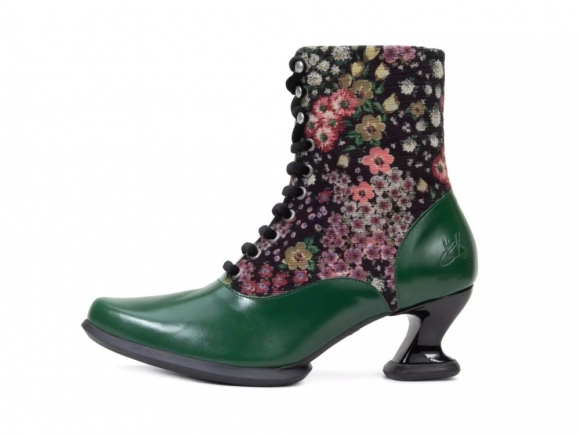 John Fluevog Amrita - Green Floral | Lace-Up Mid-Calf Boots
