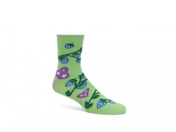 John Fluevog Neko Vog Socks - Green/Purple/Blue | Strawberry and mushroom sock