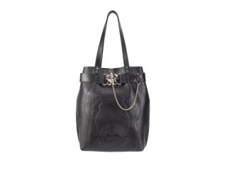 John Fluevog Lola - Black | Embossed tote bag with buckle