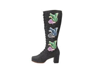 John Fluevog Chrysalis - Black Denim | Zip-Up Tall Boot with Laces