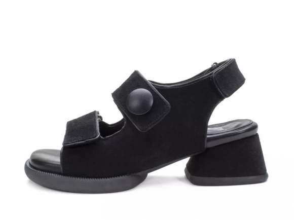 John Fluevog Neve - Black | Velcro Leather Sandals