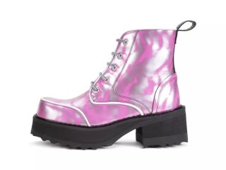 John Fluevog Revna - Metallic Silver/Pink | Lace-Up Platform Boots