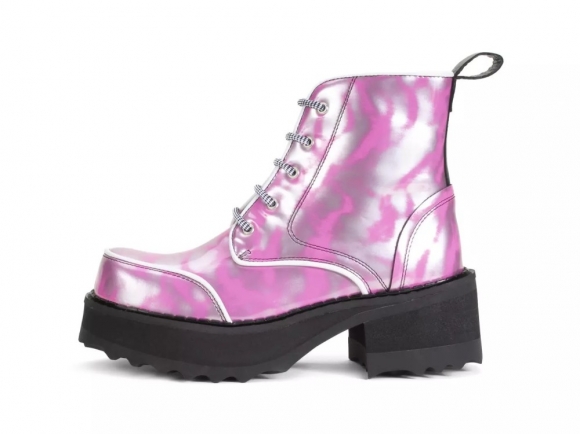 John Fluevog Revna - Metallic Silver/Pink | Lace-Up Platform Boots
