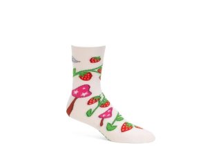 John Fluevog Neko Vog Socks - White/Pink/Red | Strawberry and mushroom sock