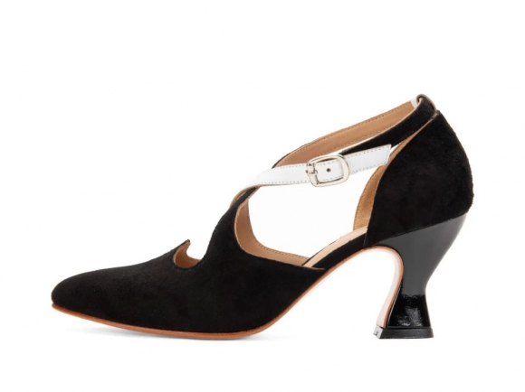 John Fluevog Lisa Marie - Black/White | Elegant cross-strap heel