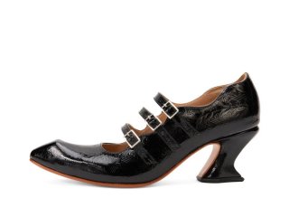 John Fluevog Bach - Black Emboss | Triple-Strap Mary Jane Heels
