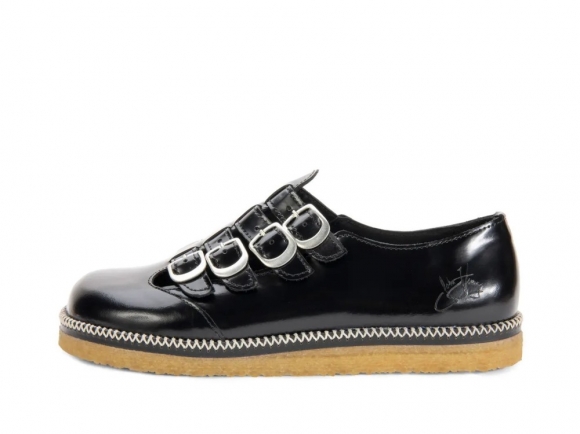 John Fluevog Hula Hoop - Black | Multi-Strap Crepe Sole Shoes
