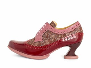 John Fluevog Dr. Gunter - Floral/Burgundy | Brogue Lace-Up Heels