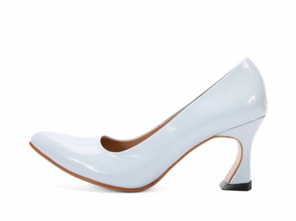 John Fluevog Desmond - Light Blue Patent | Angular Mid Heel Pumps