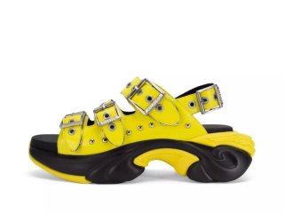 John Fluevog Rebel - Yellow | Buckled Sandals with Metal Studs