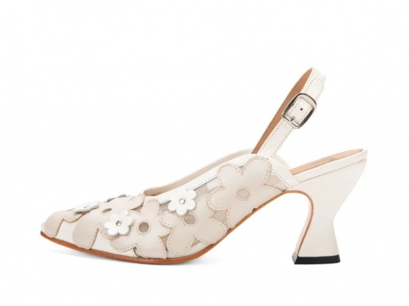 John Fluevog Kiernan - Off White | Mesh Slingback Heels with Appliqué