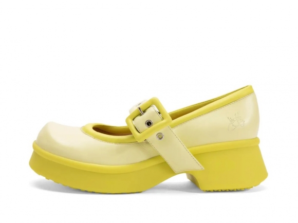 John Fluevog Delight - Yellow | Classic Mary Janes with Puffy Strap