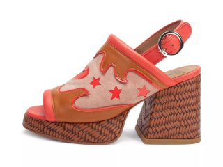 John Fluevog Riverdale - Brown/Tomato | Slingback Platform Heels