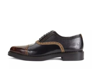 John Fluevog Edda - Black/Brown | Leather Pointed Toe Brogue Oxfords