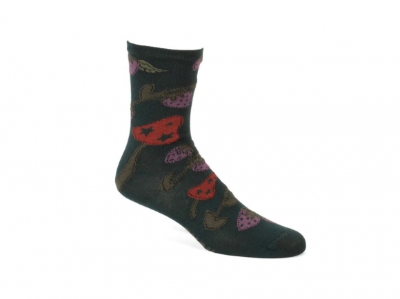 John Fluevog Neko Vog Socks - Green/Multi | Strawberry and mushroom sock