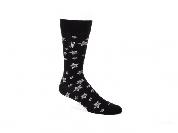 John Fluevog Potato Vog Socks - Black/Silver | Star swirl sock