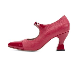 John Fluevog Shiloh - Red Emboss | Elegant Mary Jane Heels