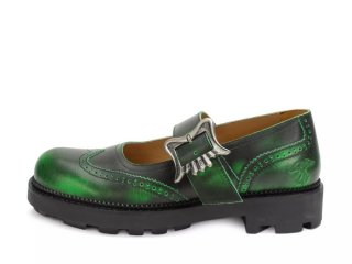 John Fluevog Gillian - Green | Brogue Mary Janes with Buckles