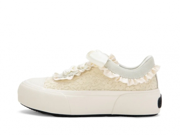 John Fluevog Cane - Cream | Lace-Up Shoes with Ruffles