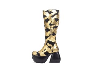 John Fluevog Strut - Black/Gold | Tall Platform Boots