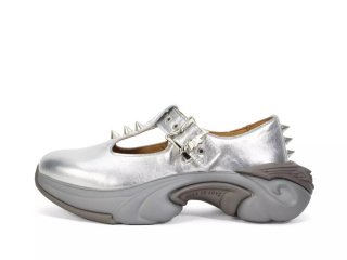 John Fluevog Sparky - Silver | Spiked T-Strap Sneakers