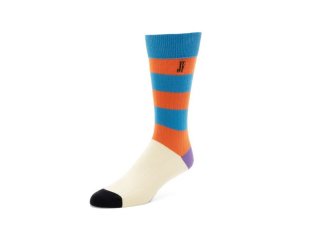 John Fluevog Brisbane Vog Socks - Orange/Blue Multi | Colourful Striped Socks