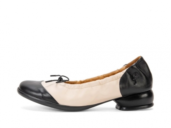 John Fluevog Laurene - Black/Cream | Comfy Flats With Drawstring