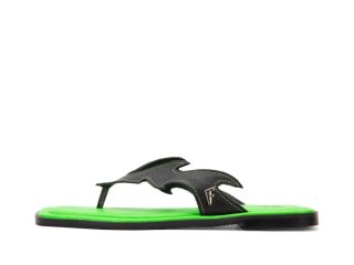 John Fluevog Lounger Lizard - Black/Green | Edgy Flat Sandals