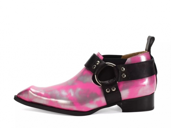 John Fluevog Priscilla - Metallic Silver/Pink | Swordfish Shoes with Harness