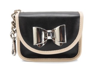 John Fluevog Zappy - Black/Beige | Keychain Wallet With Bow Closure