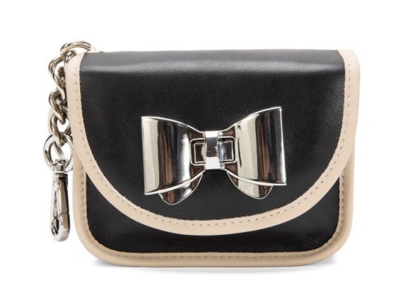 John Fluevog Zappy - Black/Beige | Keychain Wallet With Bow Closure