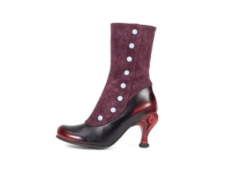 John Fluevog Belinda - Burgundy | Zip-Up Mid-Calf Boots with Buttons