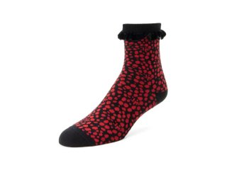 John Fluevog Mocha - Black/Red | Velvet Ruffle Cuff Socks