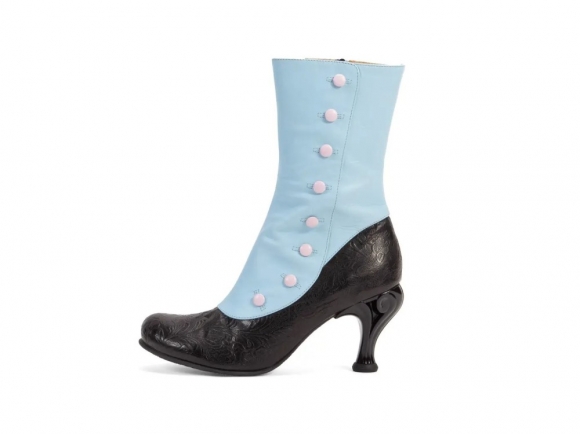 John Fluevog Belinda - Blue/Black | Zip-Up Mid-Calf Boots with Buttons
