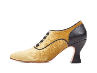 John Fluevog Mara - Gold Velvet | Sophisticated Heels with Buttons
