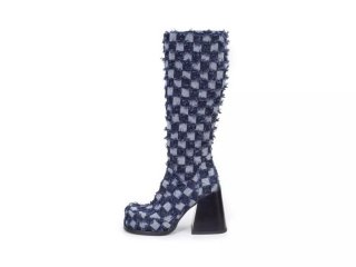 John Fluevog Andi - Blue Denim | Chunky Knee-High Boots